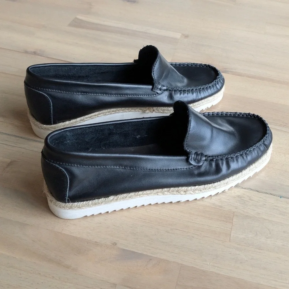 Leonardo Black Leather Loafers‎ Made in Italy Womens Size 38 US 8